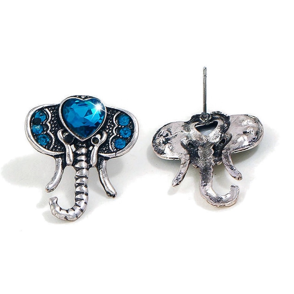 Any 2/$20! Silver Blue Crystal Elephant Earrings - Picture 3 of 8